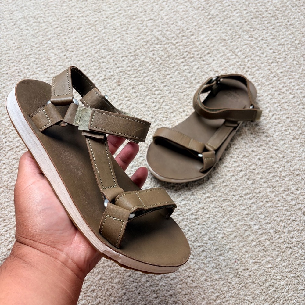 Teva Original Universal Leather Sandals Olive Green Khaki Womens 10